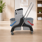 Plastic Double Bucket Mopping Trolley with Basket