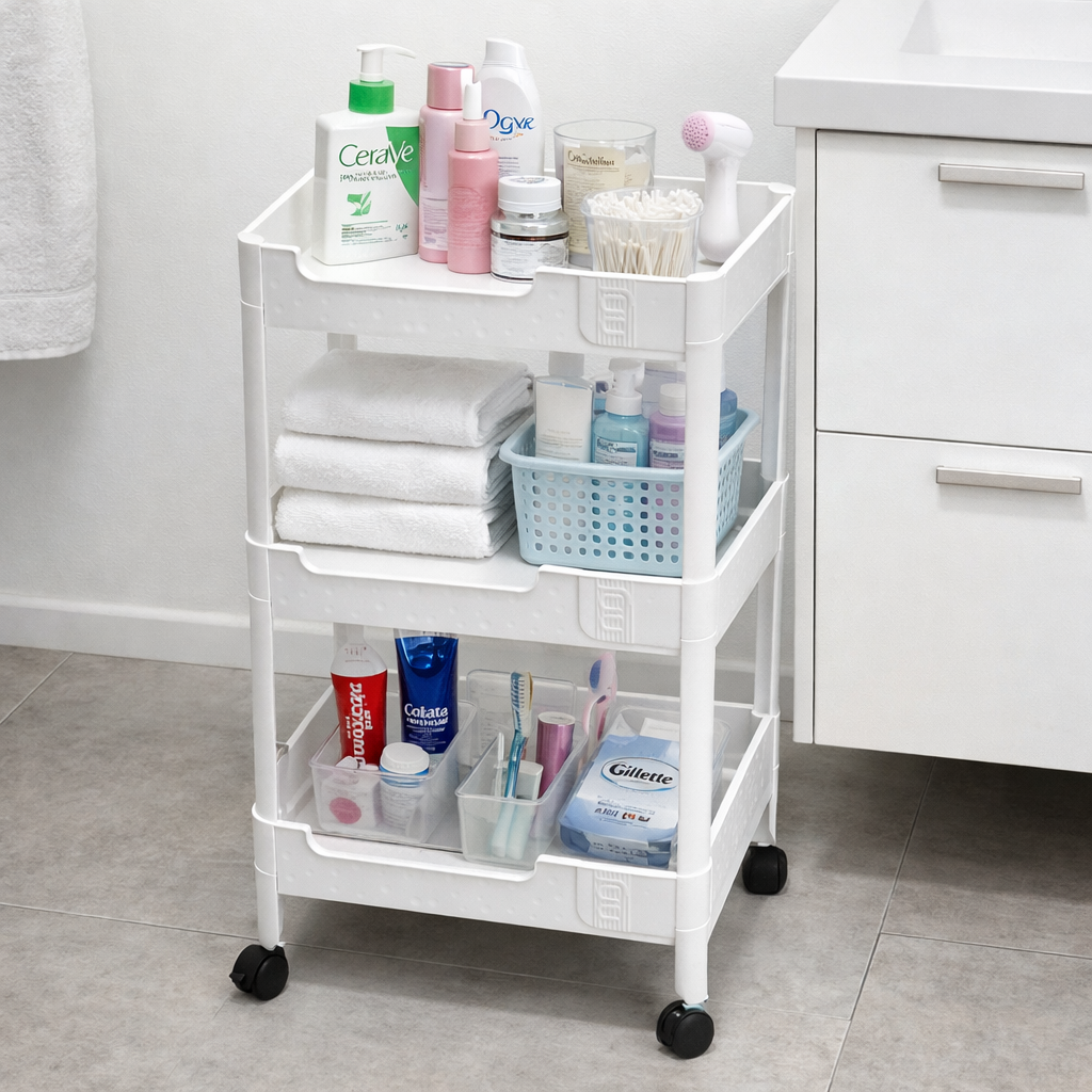 3-Tier Plastic Multipurpose Storage Trolley with Wheels