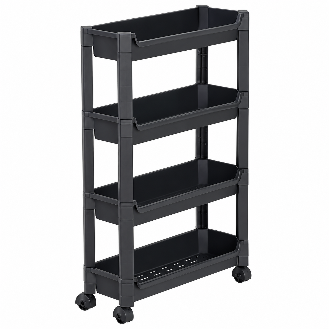4-Tier Narrow Shelf Unit with Wheels – Black