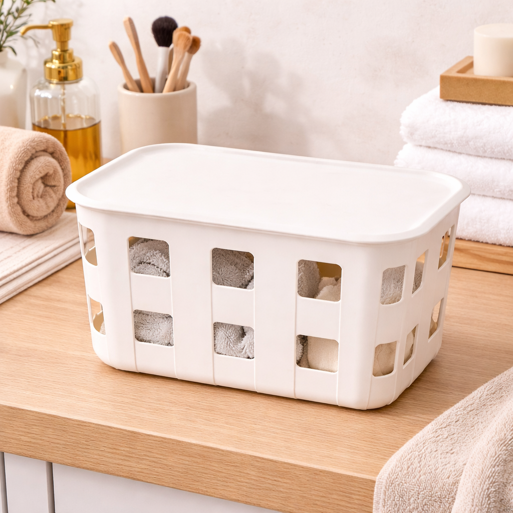 Plastic Storage Basket with Lid