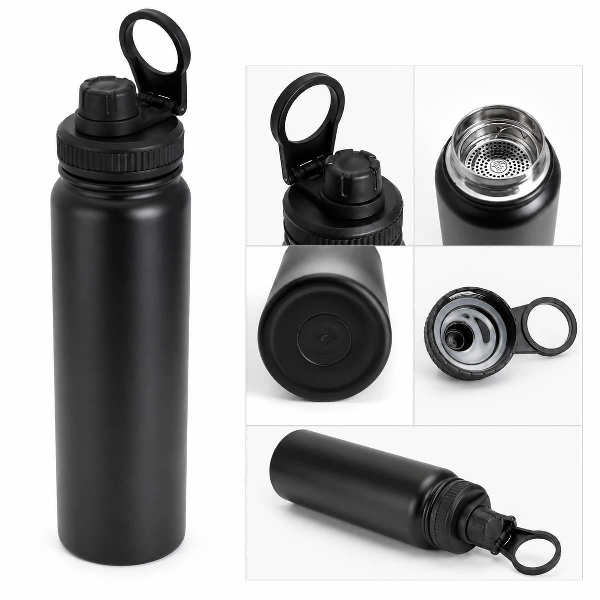 Stainless Steel Sports Bottle 800 ml – Matte Black
