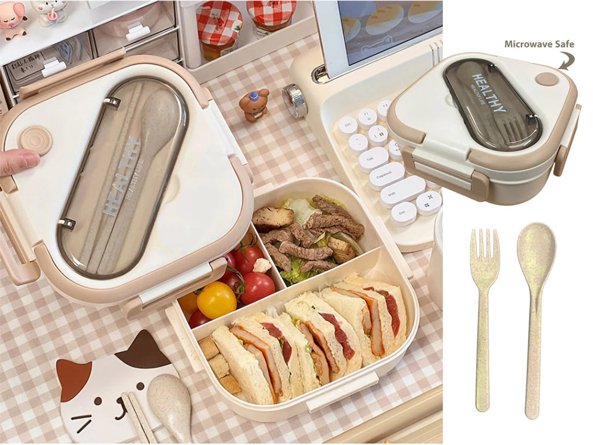 Squared Plastic Lunch Box with Cutleries