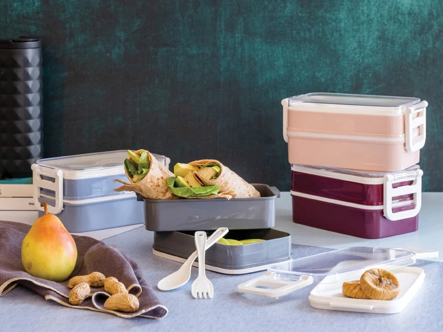 Lunch Box with Cutleries and 2 Trays