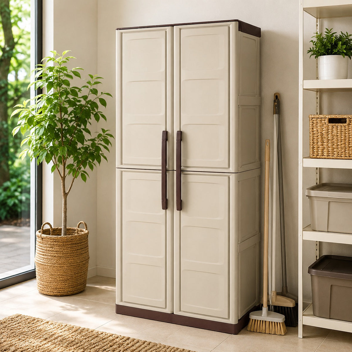 Full Height Plastic Cabinet with Integrated Shelves,