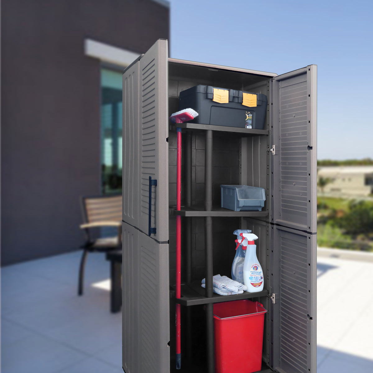 Full Height Plastic Cabinet with Broom Holder