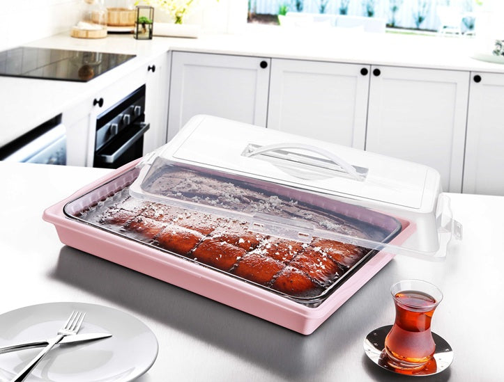 Rectangular Food Container Pink with Transparent Lid