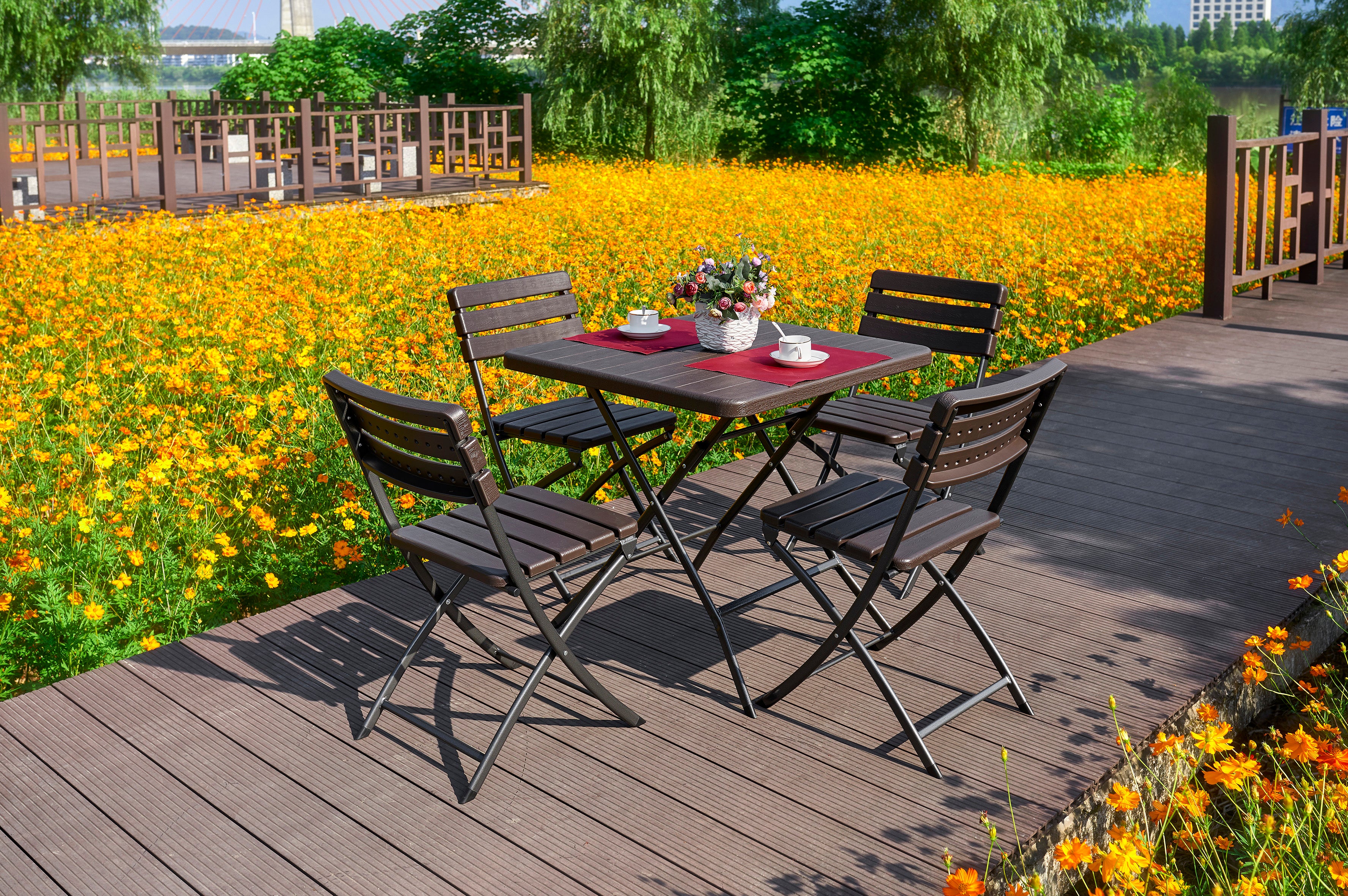 Brown Folding square table with wooden design