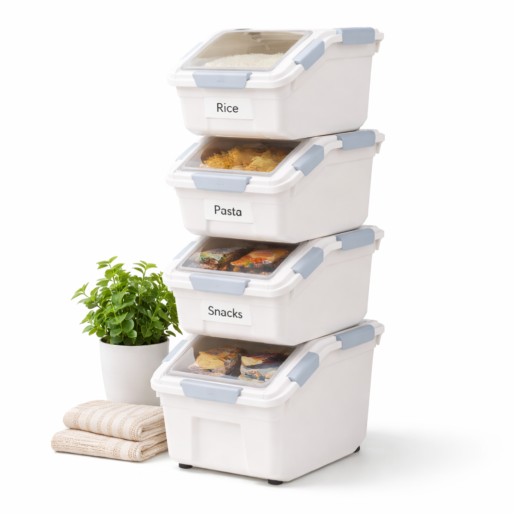 Stackable Storage Box with Front Opening Lid